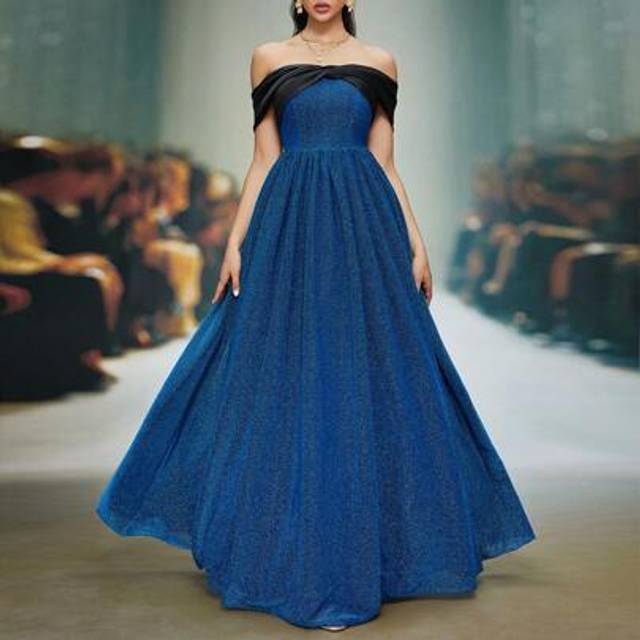 SHEIN Mgiacy One-Shoulder Pleated, Gorgeous Two-Color Thread Fabric, Color-Blocking And Patchwork Large Graduation Dress,Party Dress,Gown,Formal,Evening,Wed