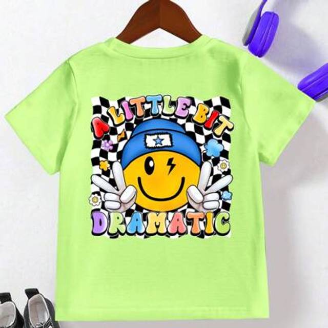 SHEIN Older Boys Casual Fashion Round Neck Knit Printed T-Shirt