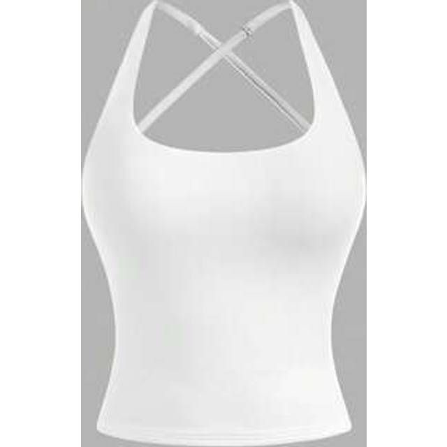 SHEIN TEENGIRL White Minimalist Hollow Back Sports Tank Top, College Tank Top, Solid Color Tank Top