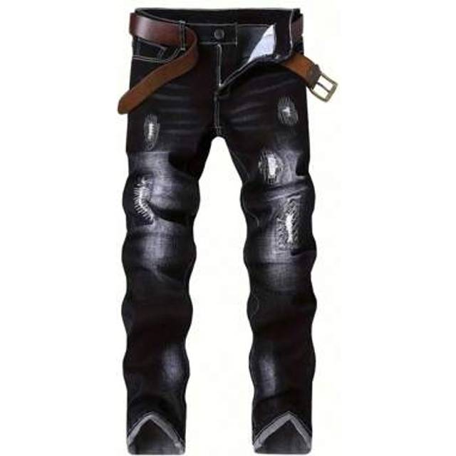 SHEIN Men&#39;s Vintage Faded Ripped Distressed Denim Jeans