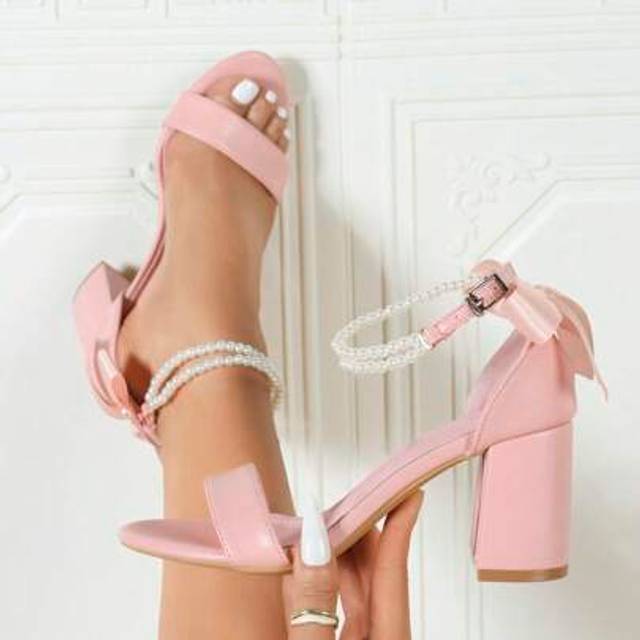 SHEIN Women&#39;s Rainbow Ombre Pearl Bow Decor High Heel Sandals, Sweet & Elegant Fashion Party Shoes, Multi-Color Leather Summer Heels