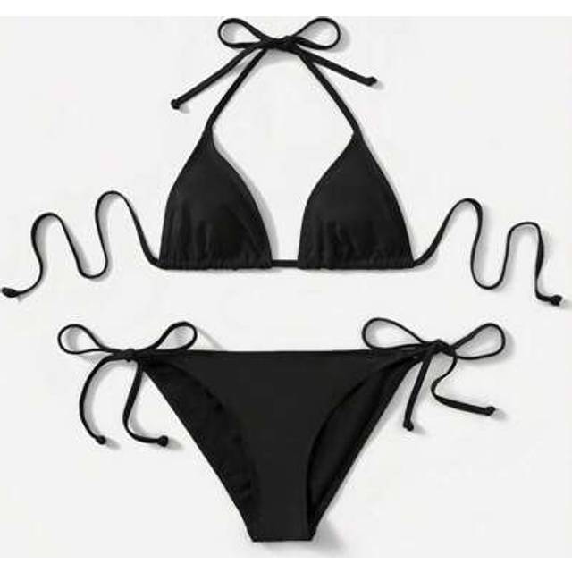 SHEIN 2pcs 2025 Solid Color Halter Top & Tie Back Bottom Bikini Set, For Summer Beach Vacation