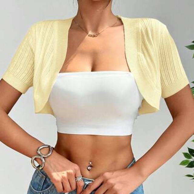 SHEIN Women&#39;s Simple Solid Color Short Sleeve Cropped Cardigan For Summer