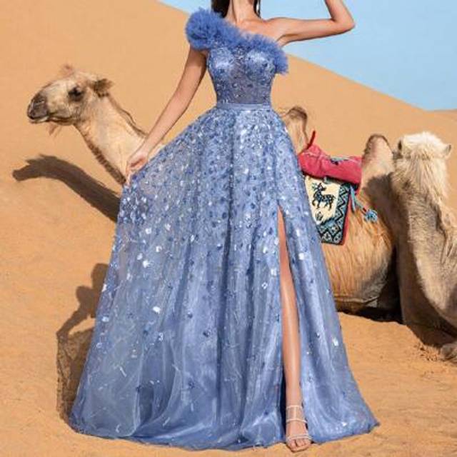SHEIN Gorgeous One Shoulder Floral Sequin Beaded Formal Prom Dresses & Evening Gowns Elegant Wedding Guest Dress, For Graduation, Dinner,Party Dress