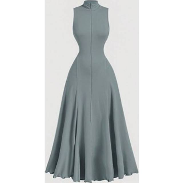 SHEIN Dusty Blue Turtleneck Sleeveless Dress For Women,Fall Long Dresses,Cruise Women Outfits,Elegant Dress,Evening Dress, Fall Women Dresses,Prom Dress, Dr