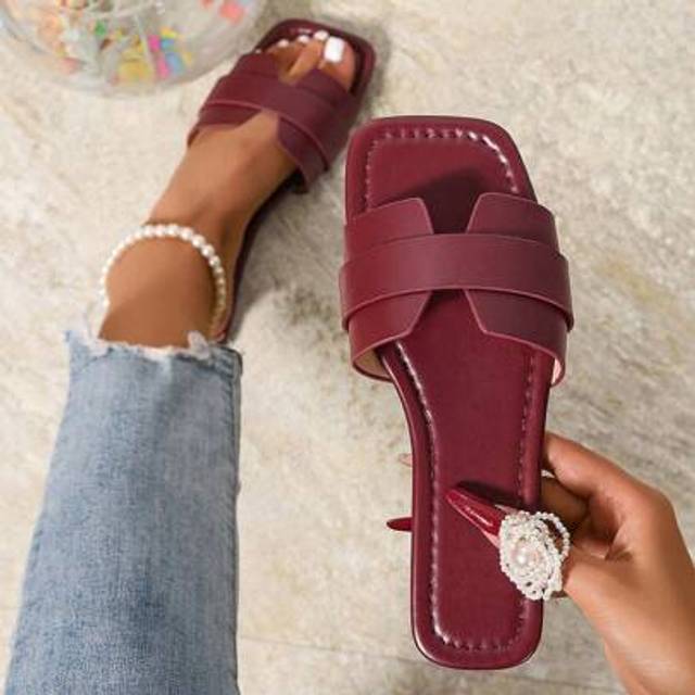 SHEIN Spring/Summer New Fashion Casual Open Toe Slip-On Flat Sandals, Comfortable Flat Slippers For Women, Simple Minimalist Design, Versatile & Suitable Fo