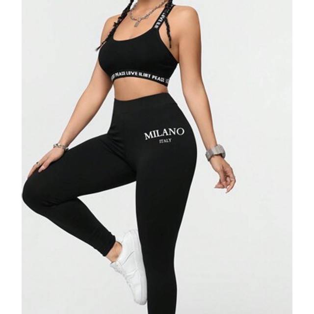 SHEIN Woman&#39;s Casual Simple Milano Italy Graphic Print Athletic Long Leggings
