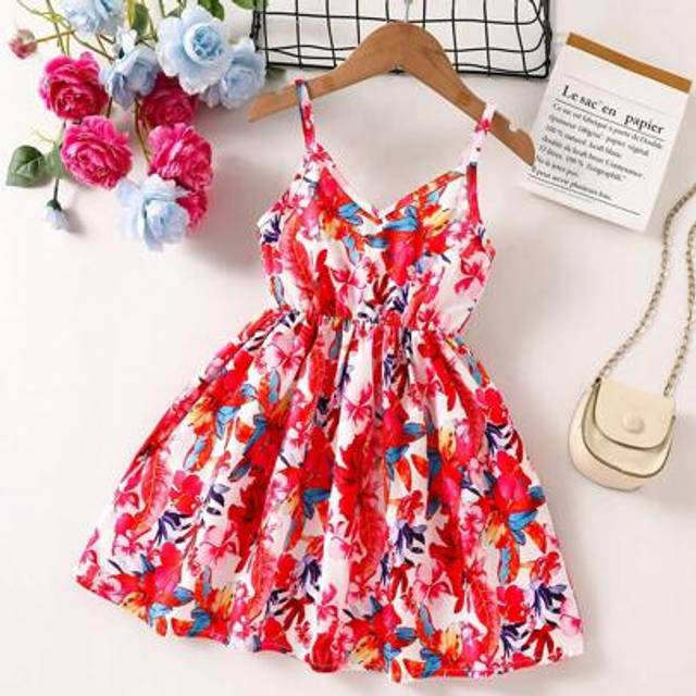 SHEIN Young Girls Ditsy Floral Spaghetti Strap Sundress, Suitable For Party, Beach, Holiday, Summer Summer Dresses For Girls