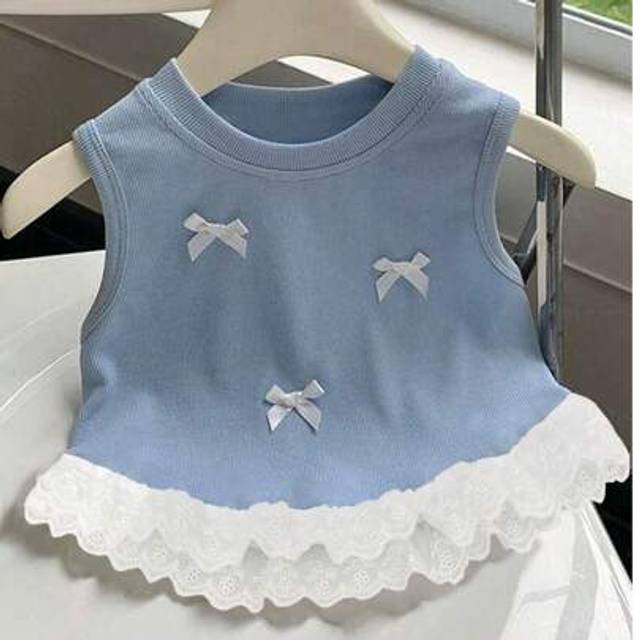 SHEIN Girls Bow Decor Ruffle Trim Cute Camisole Top, Suitable For Spring/Summer