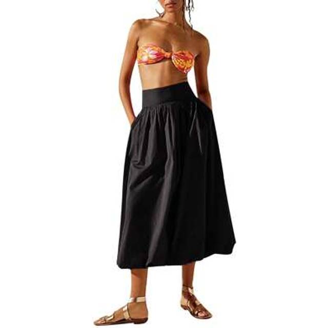 SHEIN Women&#39;s Ankle Length Skirt Casual Loose Fitting Elastic Waist Solid Color Puffball Skirt For Summer Spring