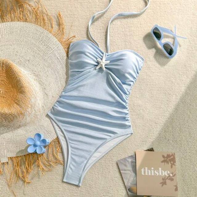 Soleia Women&#39;s Summer Vacation Beach Starfish Decor Ruffle Slim One-Piece Swimsuit Bathing Suits For Women Swim Suits For Women Summer Bathing Suits For Wome