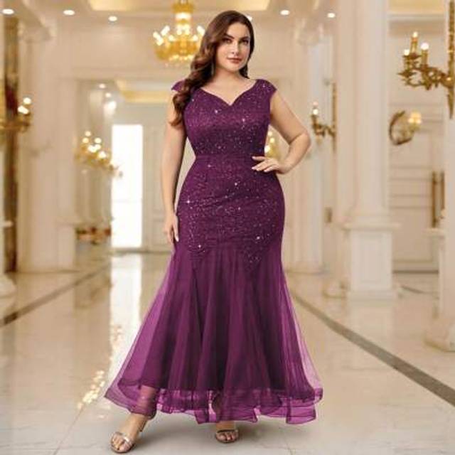 SHEIN Plus Elegant Sweetheart Sequin Lace Sleeveless Mesh Mermaid Hem Formal Party Maxi Dress, Prom Evening Wedding Guest Dress, For Birthday, Graduation, H