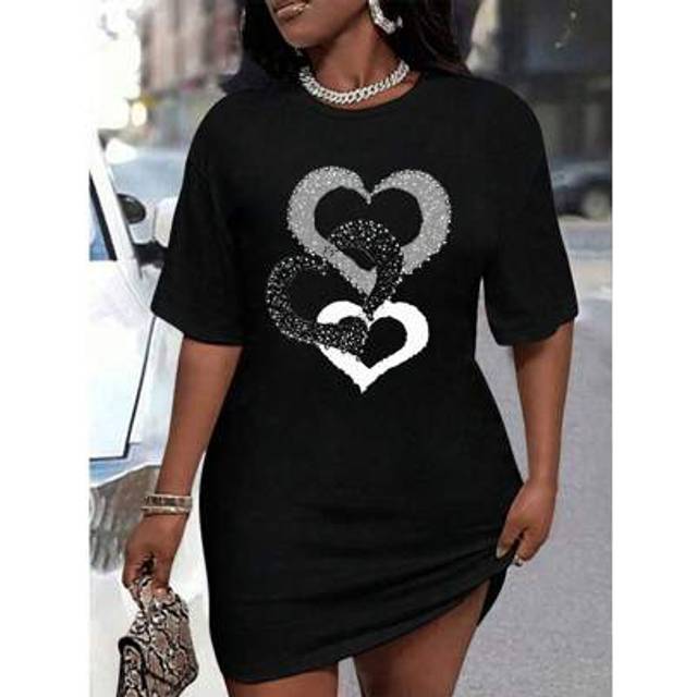 Maweii Plus Size Women Playing Card Print Round Neck Short Sleeve Casual T-Shirt Dress