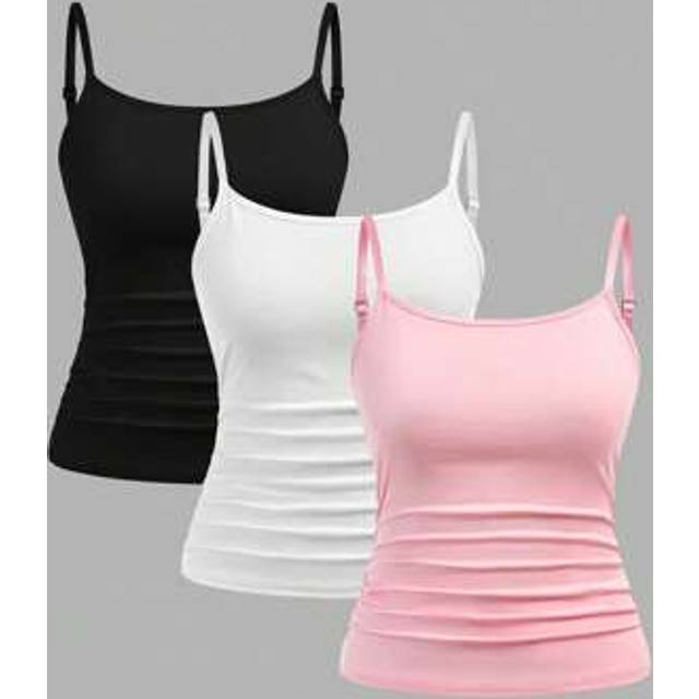 SHEIN 3pcs/Set Teen Girls&#39; Casual All-Match Cropped Pleated Camisole Tops, Versatile Layering And Outer Wear