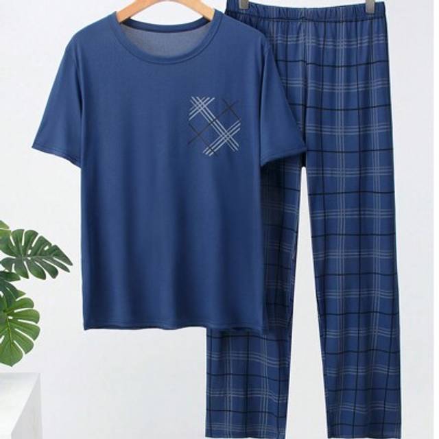 SHEIN 2pcs Men&#39;s Short Sleeve Thin Pajama Set - Shorts & Pants, Summer Sleepwear Set