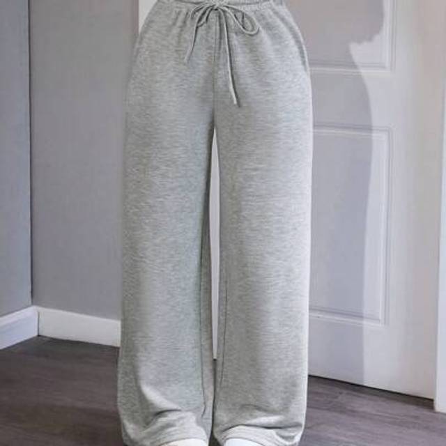 SHEIN Comfortable And Casual Solid Color Knitted Wide-Leg Women&#39;s Sweatpants