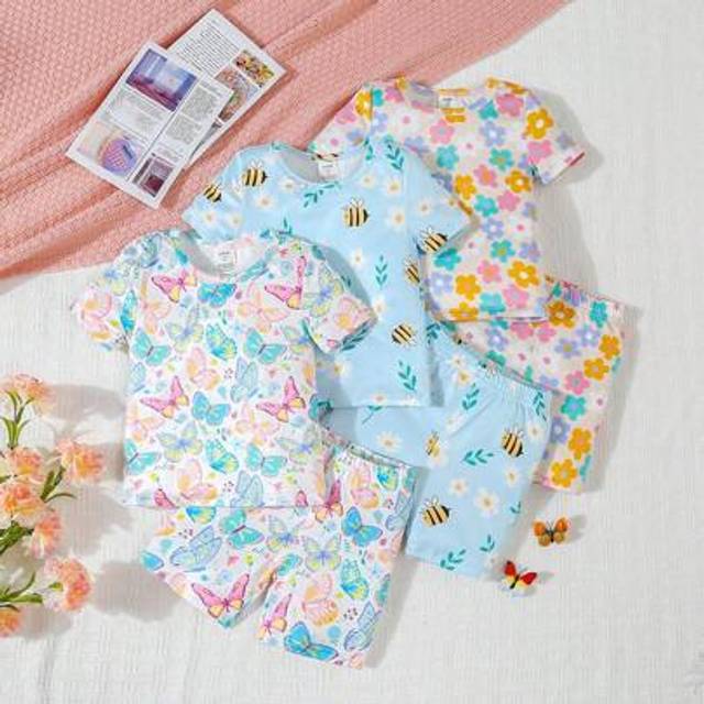SHEIN 6pcs/Set Young Girl&#39; Soft Cozy Snug Fit Pajama Sets, Featuring Butterfly, Bees, Floral Prints, Stylish & Cute