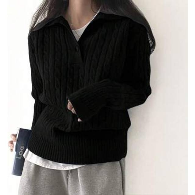 SHEIN Women&#39;s Solid Color Polo Neck Long Sleeve Casual Loose Sweater, Autumn/Winter