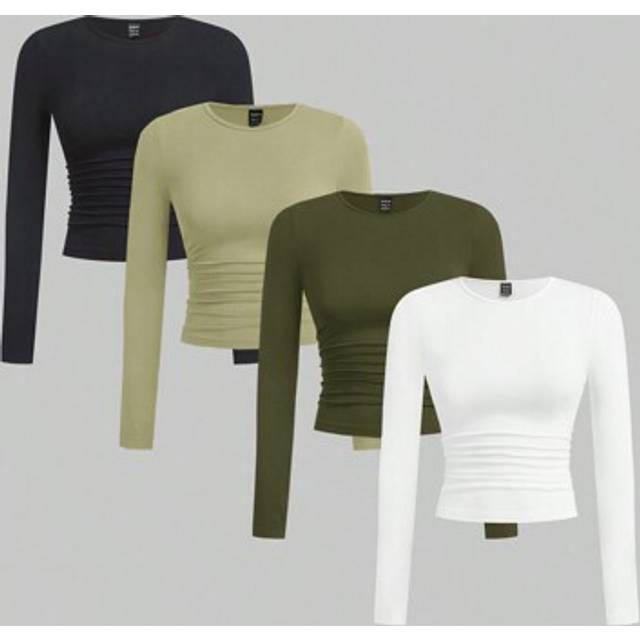 SHEIN Multi-Color Knitted Women&#39;s Casual Tight Crew Neck Long Sleeve T-Shirt, For Autumn