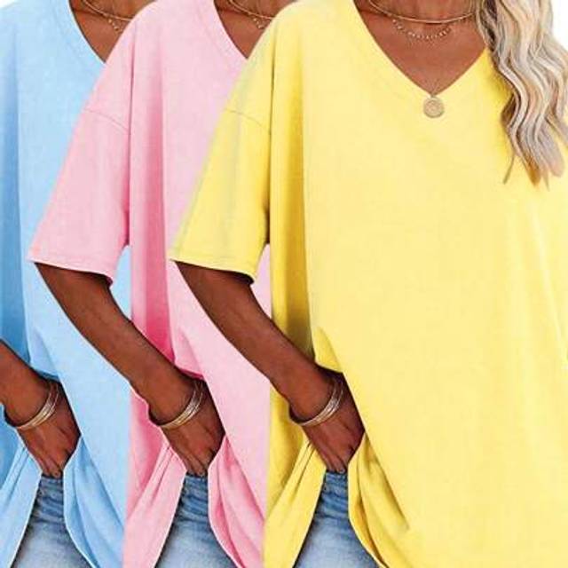 SHEIN Plus Size Solid Half Sleeve T-Shirt, Casual V Neck T-Shirt For Summer, Women&#39;s Plus Size Clothing Graphic Tees Women Tops