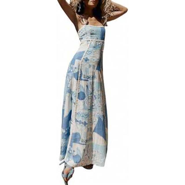 SHEIN Women Summer Sleeveless Dress Casual Vintage Floral Print Tie Back A-Line Party Dress For Vacation Beach Streetwear