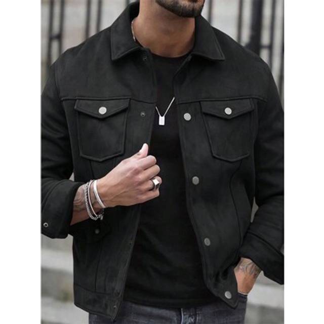 SHEIN Men&#39;s Retro American Style Casual Business Elastic Luxury Suede Bomber Jacket, Autumn/Winter