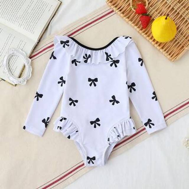 SHEIN Baby Girls Cute Bow Printed Ruffle One-Piece Swimsuit