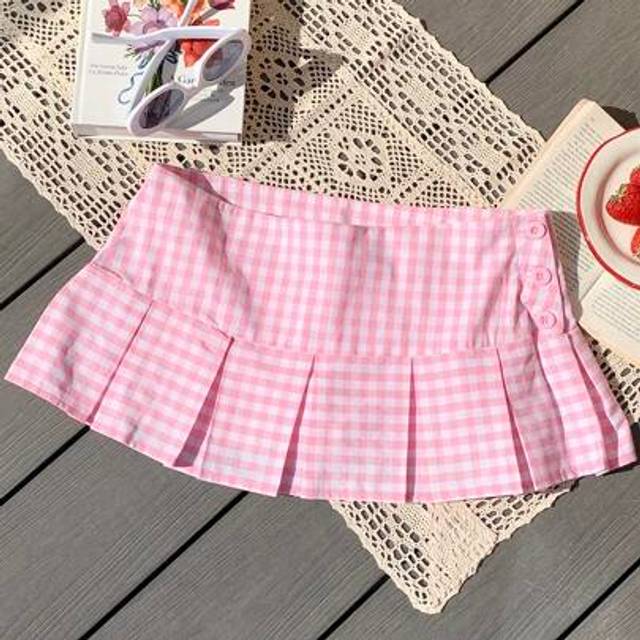 SHEIN Spring Break Plaid Print Mini Pleated Skirt