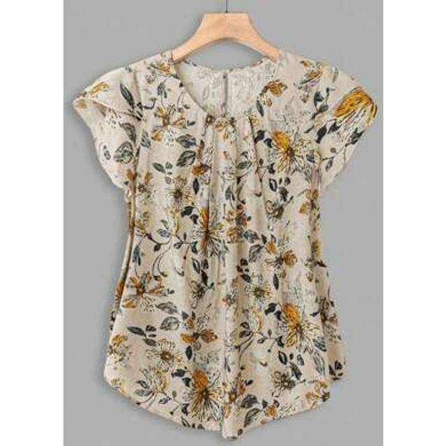 SHEIN Plus Size Women&#39;s Spring/Summer Vintage Floral Water Retro Print Bohemian Vacation Casual Round Neck Puff Sleeve Blouse