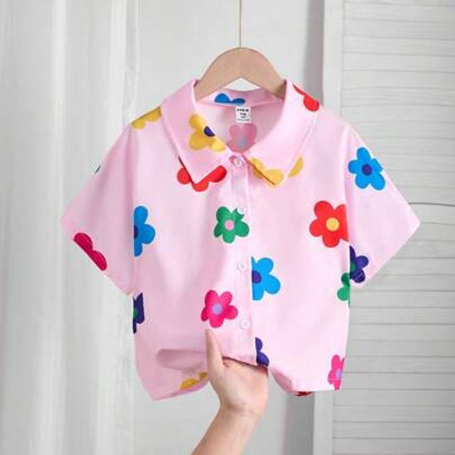 SHEIN Girls&#39; Floral Print Short Sleeve Blouse, Fashion Oversized Top For Summer