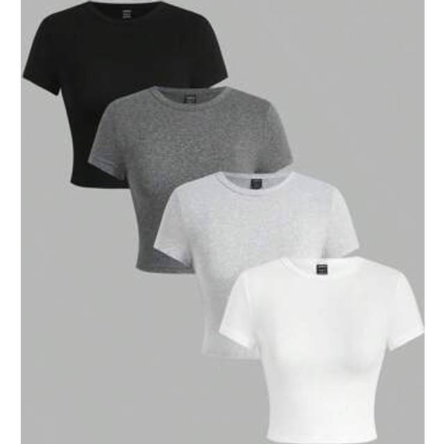 SHEIN 4pcs/Set Round Neck Short Sleeve Tight Fit Women T-Shirts, Casual For Summer Suitable For Going Out