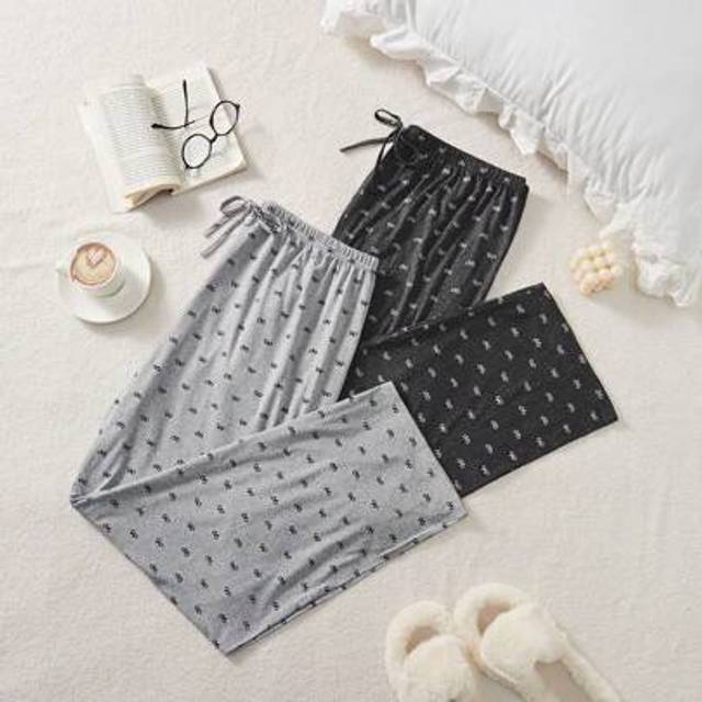 SHEIN 2pcs Plus Size Women Knit Pajama Set With Butterfly Print, Casual Loungewear With Long Pants, Suitable For All Seasons