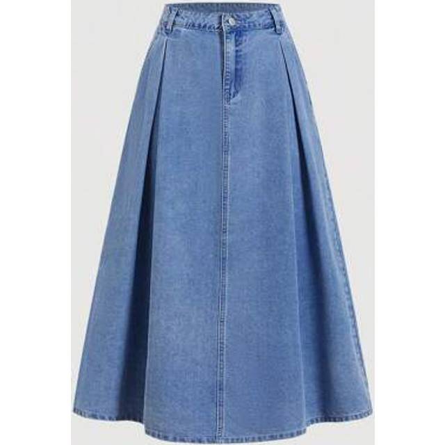 SHEIN Women&#39;s Casual Loose Long Blue Denim Skirt
