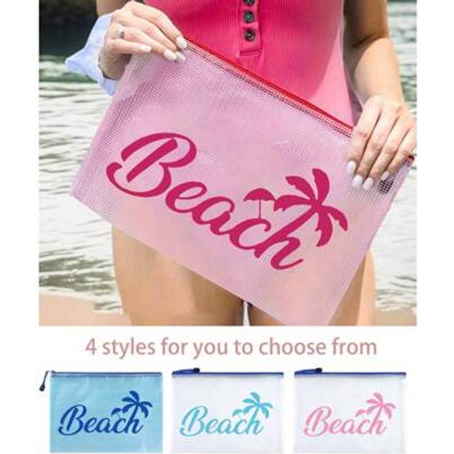 SHEIN 1pc Stylish Waterproof Pvc Beach Bag With Colorful Letter Print - A4 Size, Transparent Cosmetic Pouch With Nylon Zipper, Ideal For Swimming, Diving &