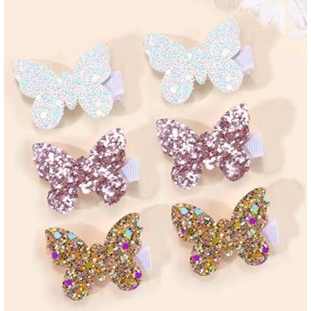 SHEIN 6pcs Butterfly Hair Clips For Toddler Girls Sparkling Gold Glitter Butterfly Hairpins Barrettes Shiny Alligator Clips With Fully Lined Spring Headpiec