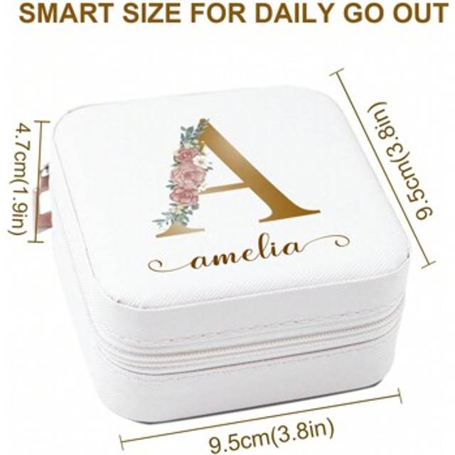 SHEIN Personalized Jewelry Box With Mirror,Custom Portable Mini Travel Jewelry Box For Women,Customized Initials Ring Box,Customizable Travel Jewelry Boxes,