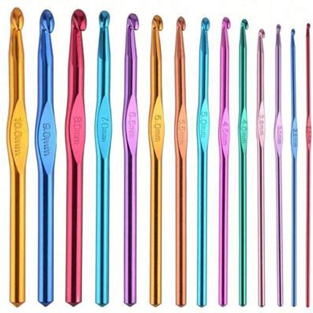 SHEIN 14pcs Multicolor Aluminum Crochet Hooks, 2-10mm Crochet Hook, Modern Iron Knitting Crochet Needle For Sewing, Aluminum Knitting Needles For Beginners