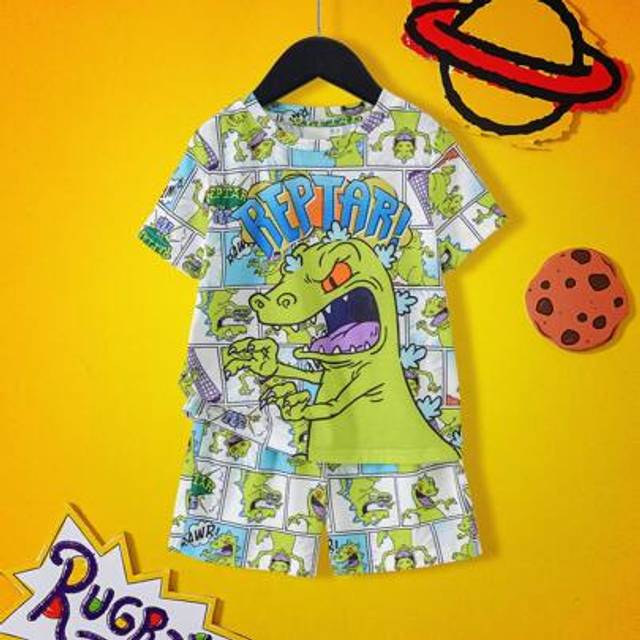 SHEIN Young Boy 2pcs/Set Dinosaur Cartoon Print Knitting Crew Neck T-Shirt & Pants Set, & Funny 90s Style Outfit
