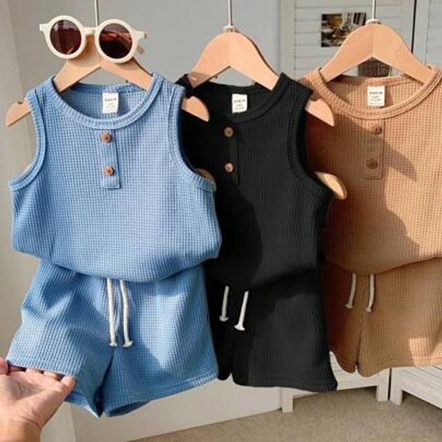 SHEIN 6 Pcs/Set Baby Boy Summer Cute Casual Knit Tank Top And Shorts Set, Basic Multi-Pack&#39;