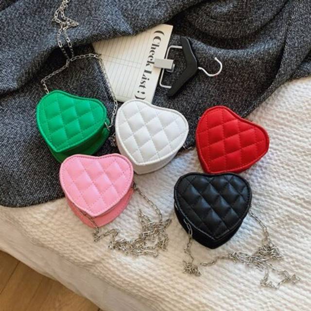SHEIN Cross-Border Fashion Embroidered Chain Strap Heart-Shaped Shoulder Bag, Niche Heart-Shaped Diamond Grid Crossbody Mini Bag For Girls