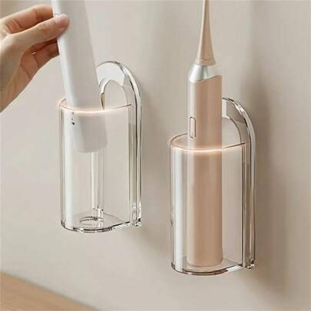 SHEIN 2pcs Self-Adhesive Electric Toothbrush Holder, Wall Mount Bathroom Storage Rack, No Power Required, Convenient Installation, Suitable For Christmas/Ha