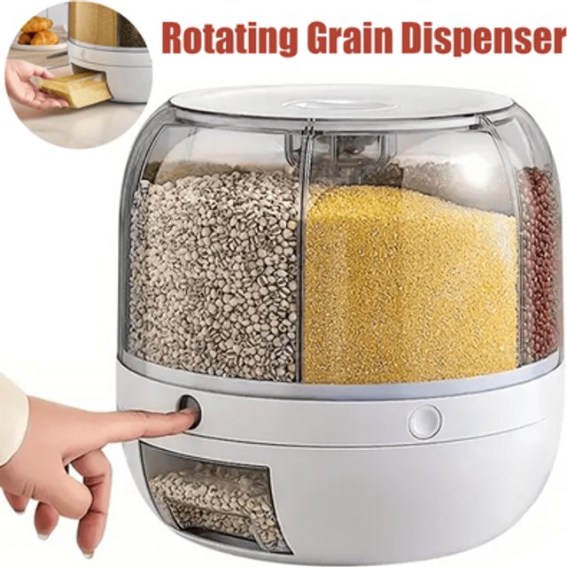 SHEIN 6-Grid Large Capacity Food And Grain Storage Container - PP Material, 6kg Weight Capacity, Rotating Sealed Dispenser, Rice Bucket And Dry Fruit Box Fo