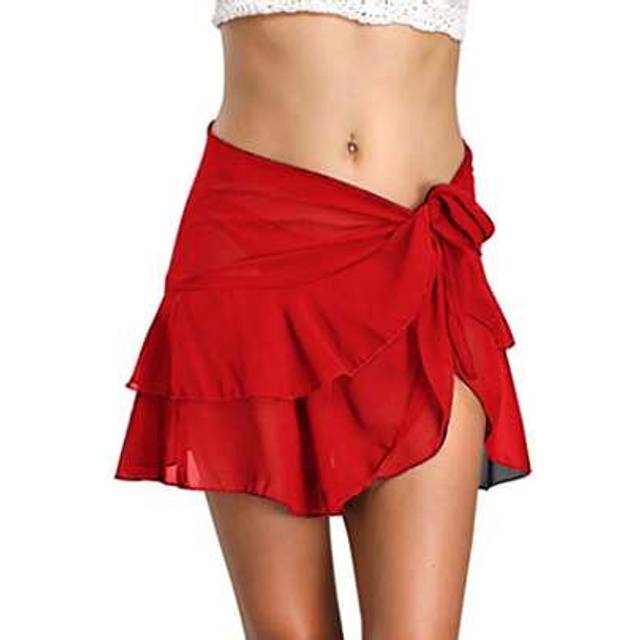 SHEIN Women Beach Skirt Solid Color Chiffon Cover Up Bikini Bandage Sarong Bathing Suit Swimwear