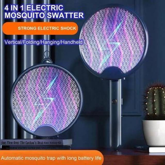 SHEIN 1pc USB Rechargeable Foldable Electric Mosquito Killer Fly Swatter Trap 4 IN 1 Mosquito Killer Lamp Fly Insect Zapper For Home