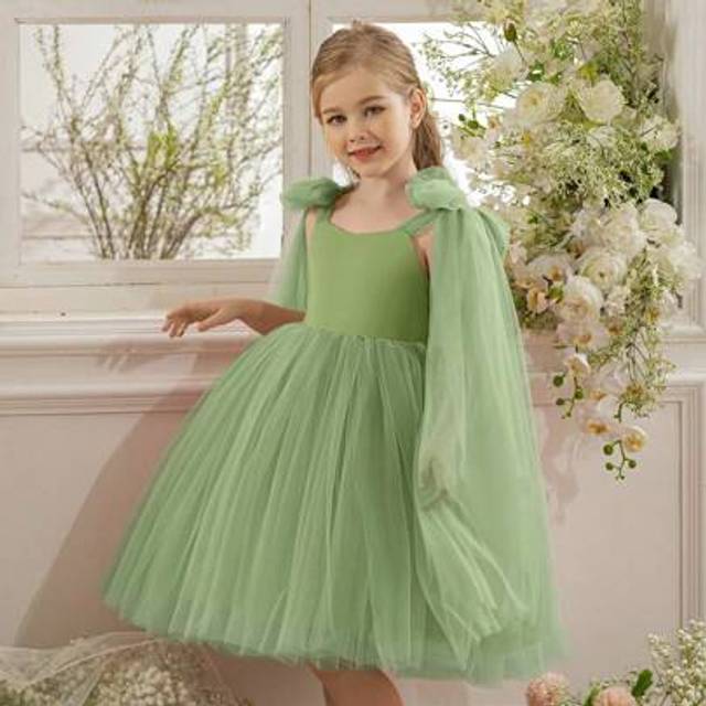 SHEIN Young Girl Bowknot Princess Tulle Party Dress, Elegant Outfit For Birthday Party, Valentine&#39;s Day, Prom, Wedding Flower Girl, Holiday Celebration