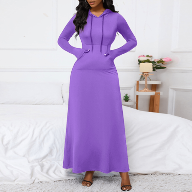 SHEIN Women&#39;s Hooded Drawstring Pocketed Dress Maxi Women Outfit