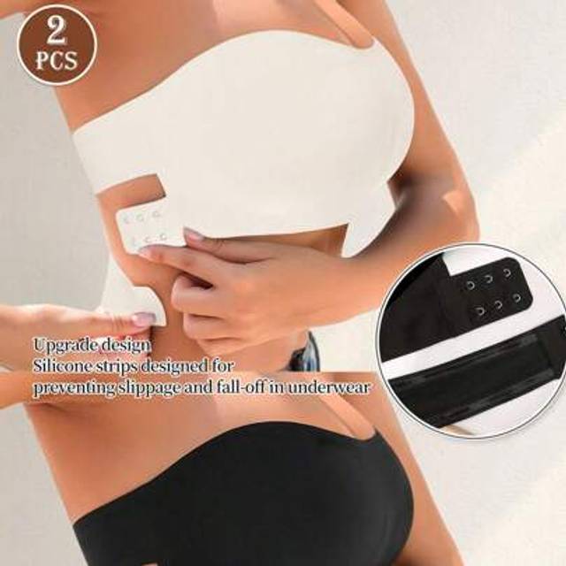 SHEIN 2PCS Women&#39;s Seamless Strapless Bra Sexy Side Closure Bra Seamless Criss Cross Back Solid Wireless Bralette Soft Chest Pad Comfy Bra Adjustable Straps