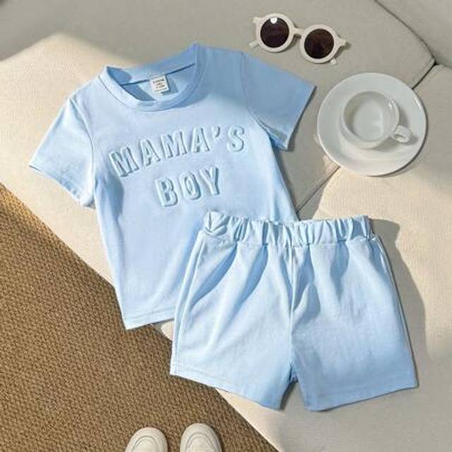 SHEIN Flower Pattern Grey Embossed Street Fashion Baby Boy Outfit With Raised Texture Khaki For Baby Boybaby Set Boyplain Baby Boys Sets