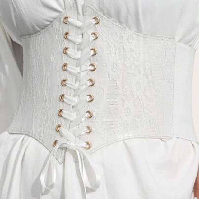 SHEIN 1pc White Lace Elastic Waist Cinch Belt, Minimalist And Practical Multi-Purpose