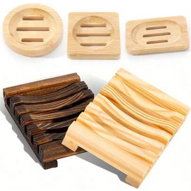 SHEIN 1pc Vintage Style Bamboo/Wooden Charcoal Soap Dish, Creative Soap Holder Home Bathroom Decor Summer